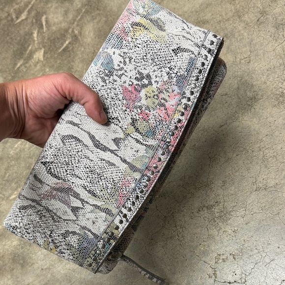 Stylish Multicolor Snakeskin Clutch with Rhinestone Accents